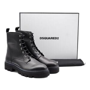 Dsquared2 Logo Combat Boots - Leather - Black 46 13US $1290